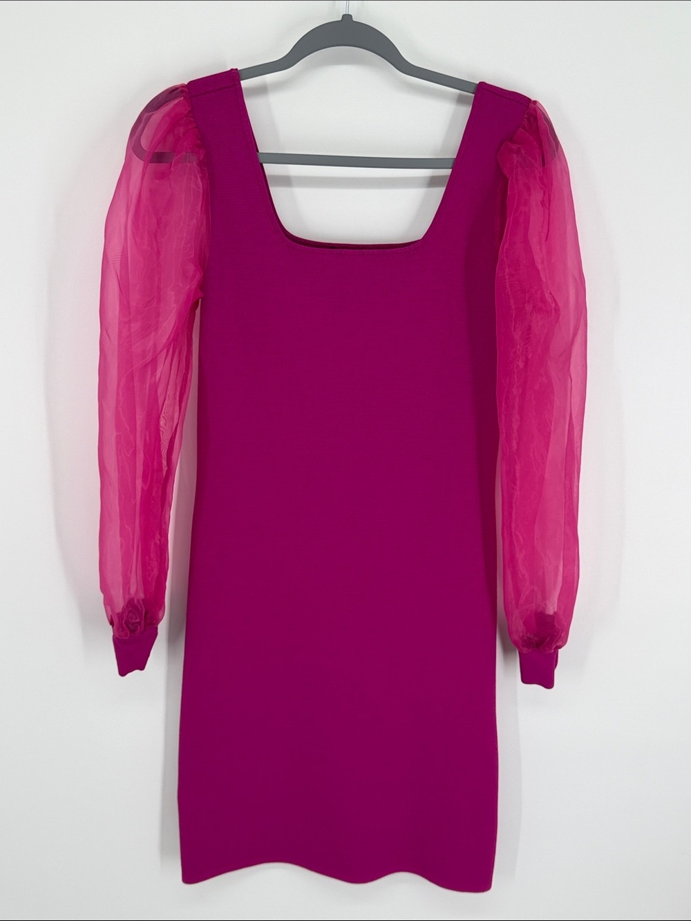 House of Harlow 1960 Festive Fuchsia Organza Sleeve Knit Dress Size S Fairycore